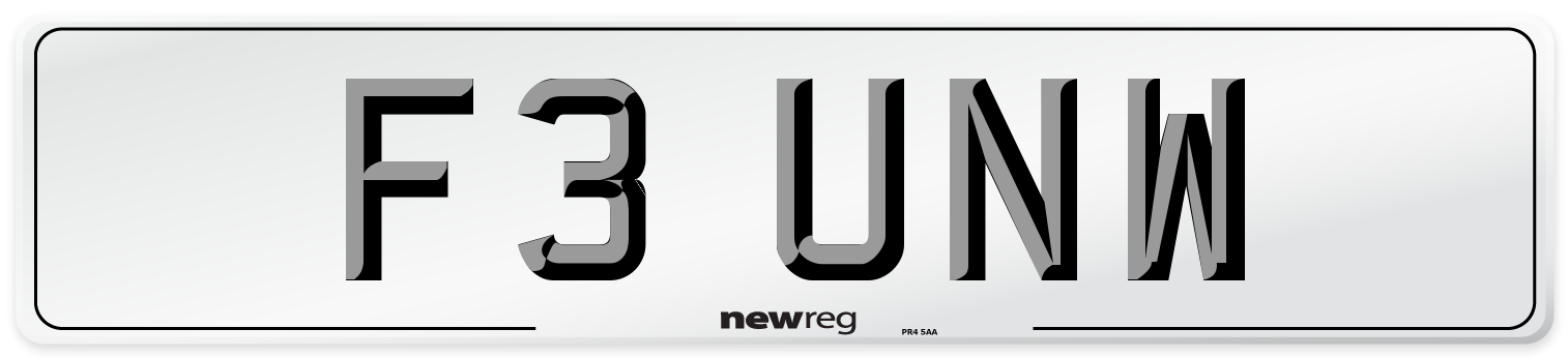 F3 UNW Number Plate from New Reg